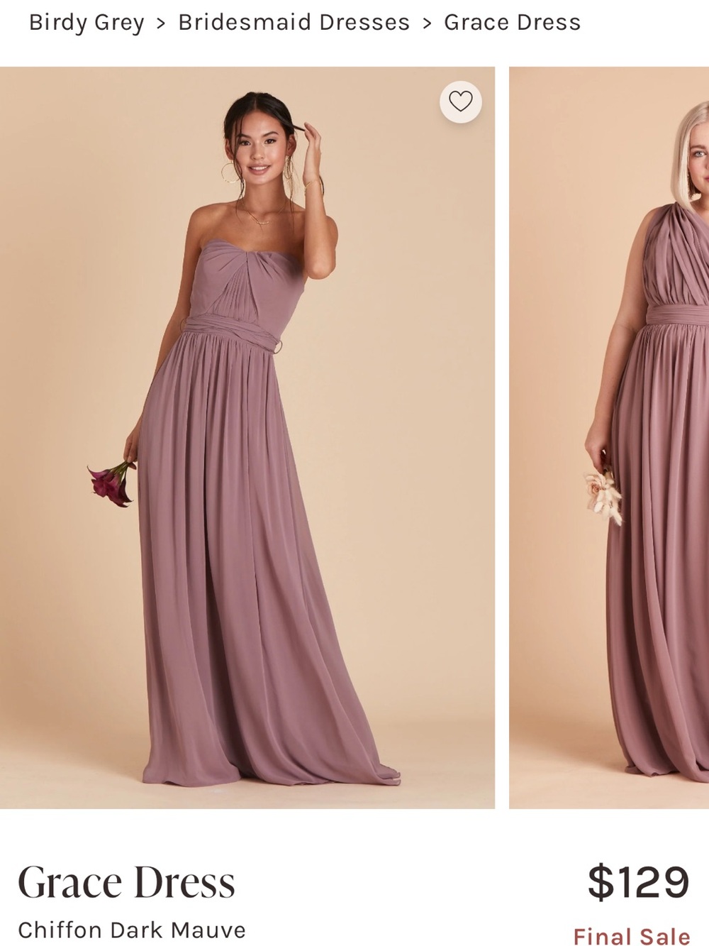 Birdy Grey Strapless Grace Dress in Dark Mauve